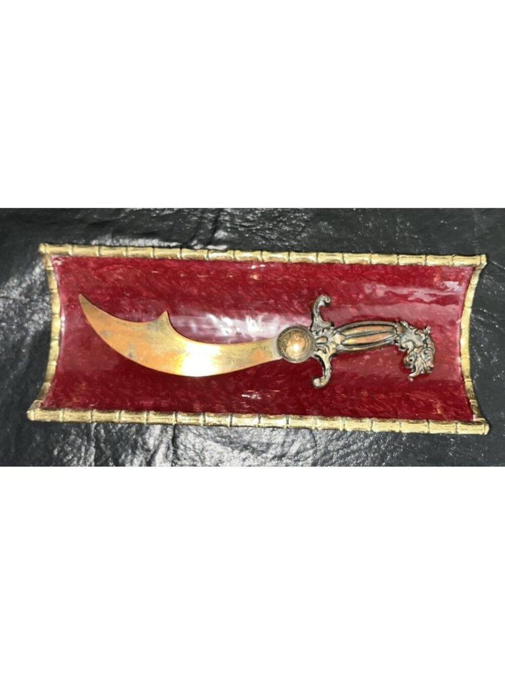 Vintage Dragon Head Scimitar Style Letter Opener Copper Dagger In Display Tray